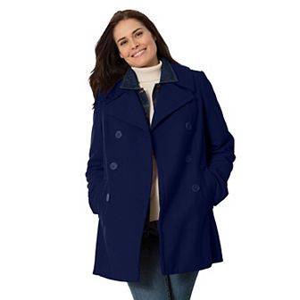 Woman Within Plus Size Wool-Blend Double-Breasted Peacoat