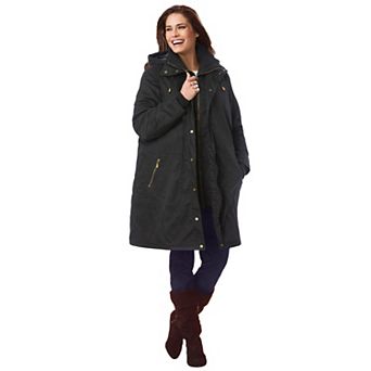 Woman Within Plus Size Twill Hooded Stadium Jacket