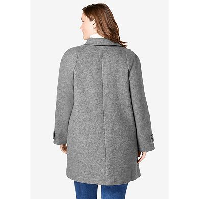 Woman Within Plus Size Wool-Blend Classic A-Line Coat