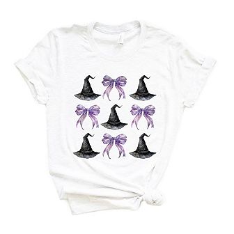 Coquette Purple Bow Witch Hat Short Sleeve Graphic Tee