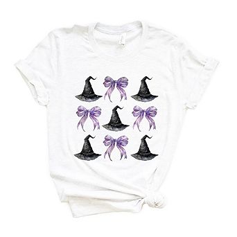 Coquette Purple Bow Witch Hat Short Sleeve Graphic Tee