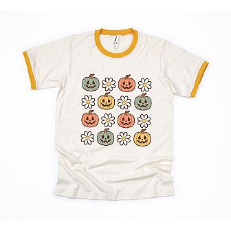 Pumpkin Daisies Ringer Tee