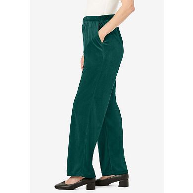 Woman Within Plus Size Wide-Leg Velour Pant