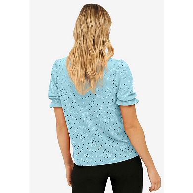 ellos Plus Size Short Sleeve Eyelet Tee