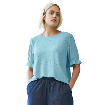 ellos Plus Size Short Sleeve Eyelet Tee