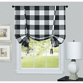Kate Aurora Country Farmhouse Buffalo Plaid Gingham Single Tie Up Window Curtain Shades