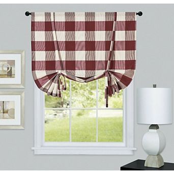 Kate Aurora Country Farmhouse Buffalo Plaid Gingham Single Tie Up Window Curtain Shades