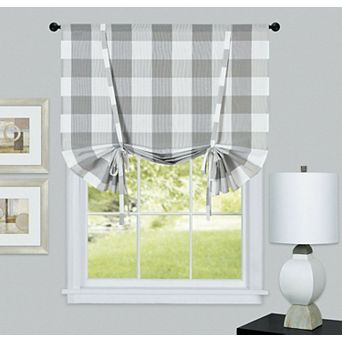 Kate Aurora Country Farmhouse Buffalo Plaid Gingham Single Tie Up Window Curtain Shades