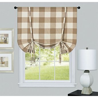 Kate Aurora Country Farmhouse Rod Pocket Buffalo Plaid Gingham Tie Up Window Curtain Panel