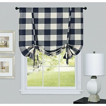 Kate Aurora Country Farmhouse Buffalo Plaid Gingham Single Tie Up Window Curtain Shades