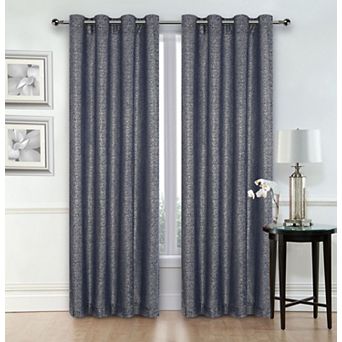 Kate Aurora Glam Chic Living 2 Pack Metallic Foil Sparkle Slub Sheer Grommet Top Curtain Panels