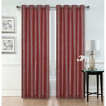 Kate Aurora Glam Chic Living 2 Pack Metallic Foil Sparkle Slub Sheer Grommet Top Curtain Panels