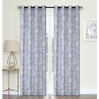 Kate Aurora 2 Pack Shabby Chic Designed Semi Sheer Grommet Top Cherry Blossom Window Curtains