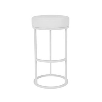 Tane 30 Inch Bar Stool, Round Padded Seat, White Faux Leather, Metal