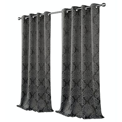 Kate Aurora 2 Pack Delaney Room Darkening Damask Print Grommet Curtain