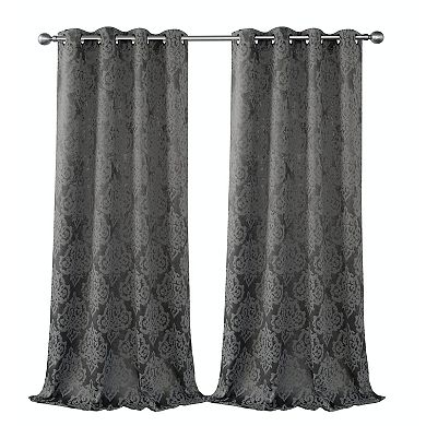 Kate Aurora 2 Pack Delaney Room Darkening Damask Print Grommet Curtain