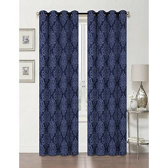 Kate Aurora 2 Pack Delaney Room Darkening Damask Print Grommet Curtain