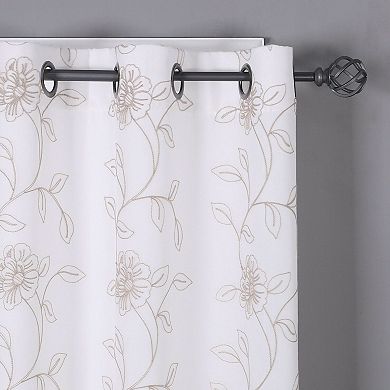 Kate Aurora Floral Embroidered Double Layered Sheer Grommet Curtains