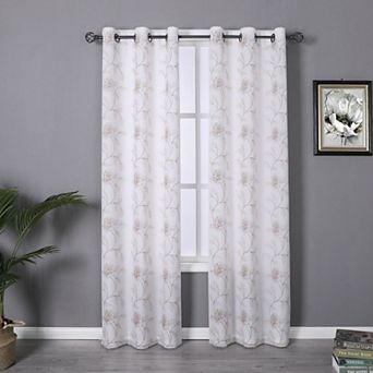 Kate Aurora Floral Embroidered Double Layered Sheer Grommet Curtains