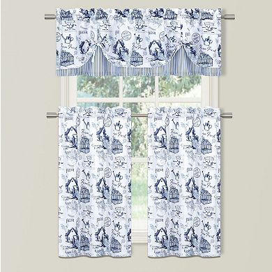 Kate Aurora Rooster Toile Complete 3 Pc Café Kitchen Curtain Tier And Valance Set