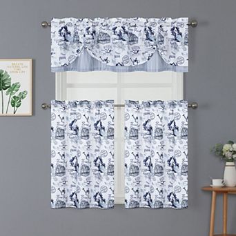 Kate Aurora Rooster Toile Complete 3 pc Café Kitchen Curtain Tier And Valance Set