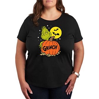 Plus Size Dr. Seuss Grinch Halloween Pumpkin Graphic Tee