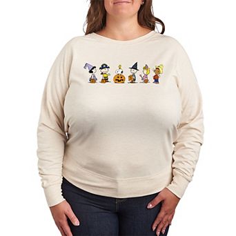 Plus Size Peanuts Group Trick Or Treat French Terry Long Sleeve Tee