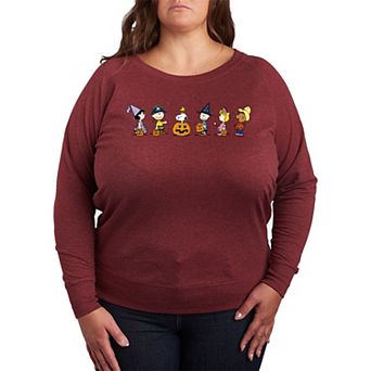 Plus Size Peanuts Group Trick Or Treat French Terry Long Sleeve Tee