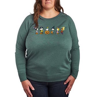 Plus Size Peanuts Group Trick Or Treat French Terry Long Sleeve Tee