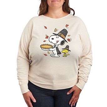 Plus Size Peanuts Snoopy & Woodstock Thanksgiving French Terry Long Sleeve Tee
