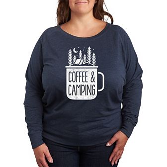Plus Size Coffee And Camping French Terry Long Sleeve Tee