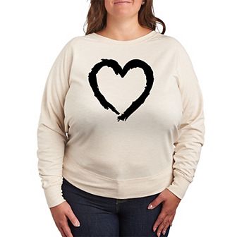 Plus Size Paintbrush Stroke Heart French Terry Long Sleeve Tee