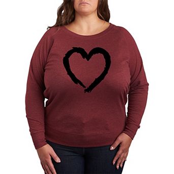 Plus Size Paintbrush Stroke Heart French Terry Long Sleeve Tee