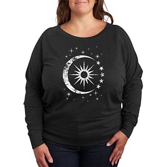 Plus Size Celestial Sun Moon Scene French Terry Long Sleeve Tee
