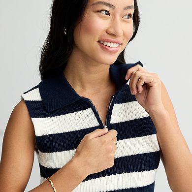 Juniors' SO® Stripe Zip Neck Polo Sleeveless Sweater