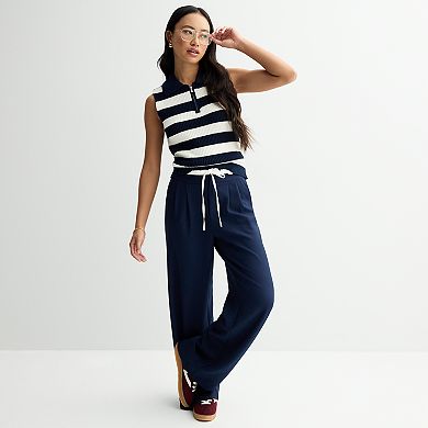 Juniors' SO® Stripe Zip Neck Polo Sleeveless Sweater