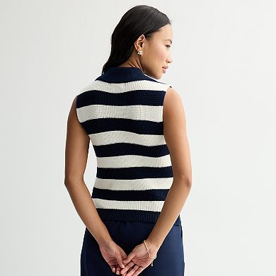 Juniors' SO® Stripe Zip Neck Polo Sleeveless Sweater