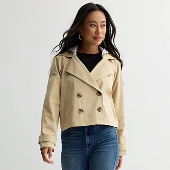 Juniors' SO® Cropped Hooded Trench Coat