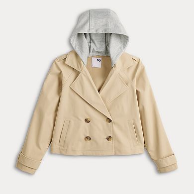 Juniors' SO® Cropped Hooded Trench Coat