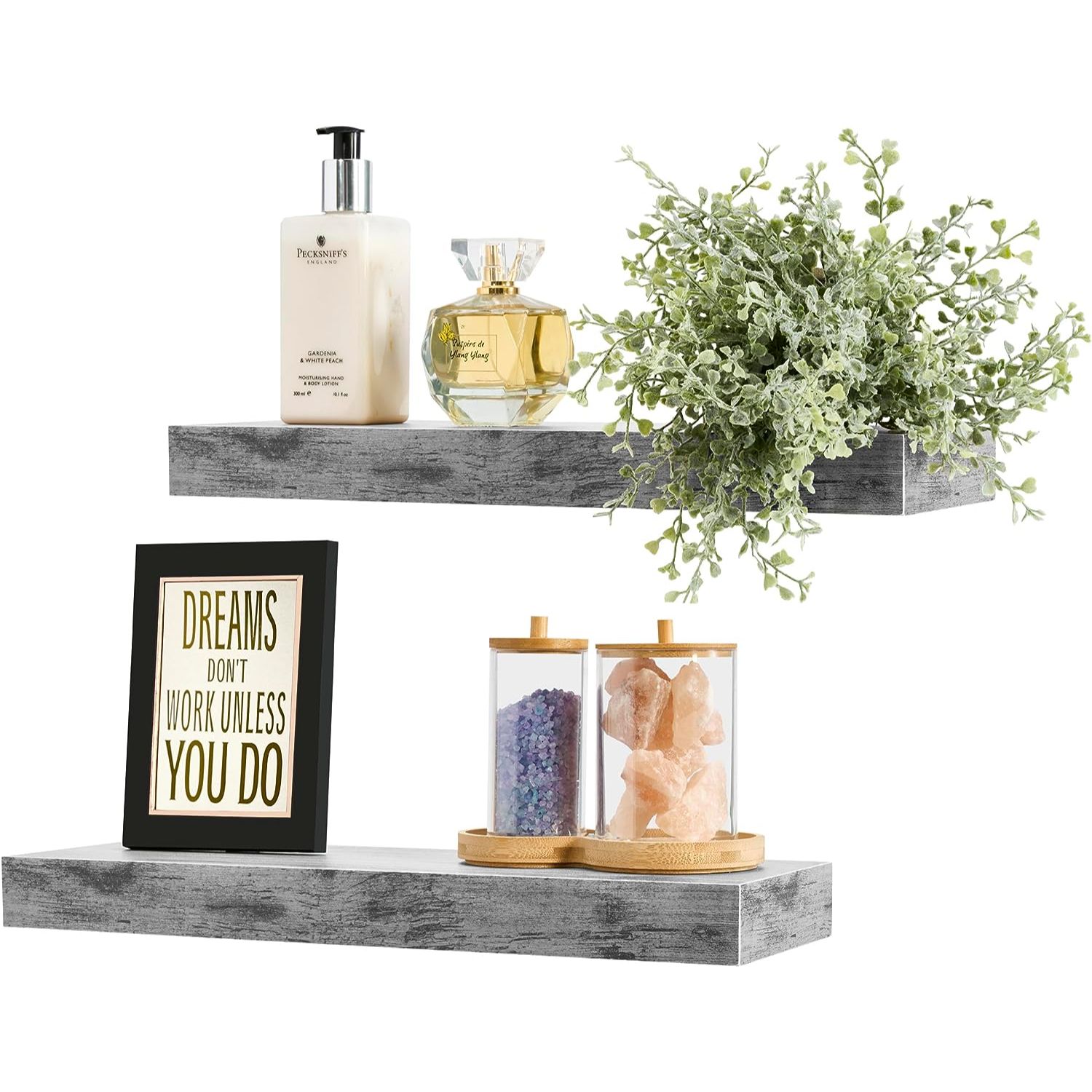 Decorative shelves with plants and jars