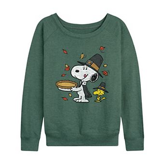 Women's Peanuts Snoopy & Woodstock Thanksgiving French Terry Long Sleeve Tee