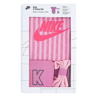 Newborn Baby Girls Nike Bodysuit Headband and Bib 3-Piece Set