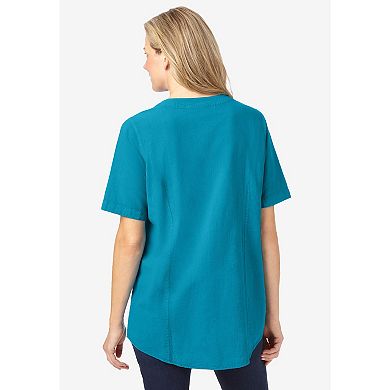 Woman Within Plus Size Short-Sleeve Crinkle Shirt