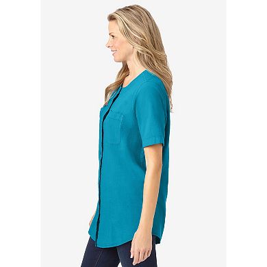 Woman Within Plus Size Short-Sleeve Crinkle Shirt