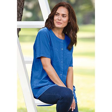 Woman Within Plus Size Short-Sleeve Crinkle Shirt