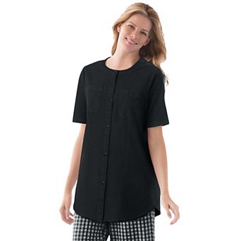 Woman Within Plus Size Short-Sleeve Crinkle Shirt