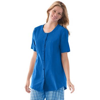 Woman Within Plus Size Short-Sleeve Crinkle Shirt