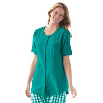 Woman Within Plus Size Short-Sleeve Crinkle Shirt