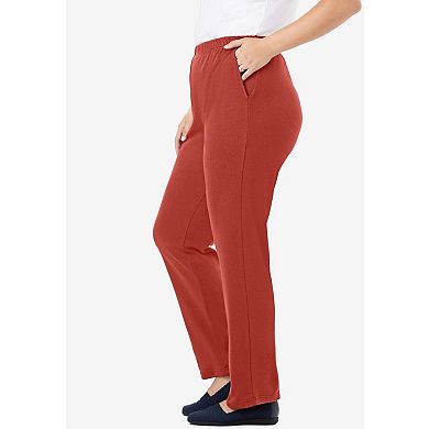 Woman Within Plus Size Tall 7-Day Straight-Leg Elastic-Waist Stretchy Knit Pant