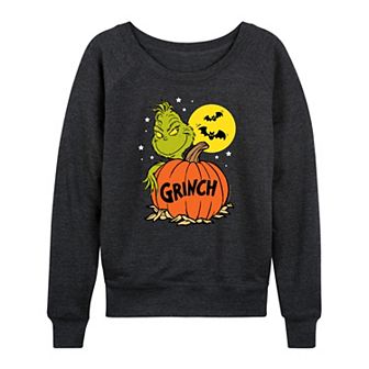 Women's Dr. Seuss Grinch Halloween Pumpkin French Terry Long Sleeve Tee